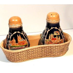 Deutschland Salt Pepper cruet set Shakers with tray Porcelain Germany Castles